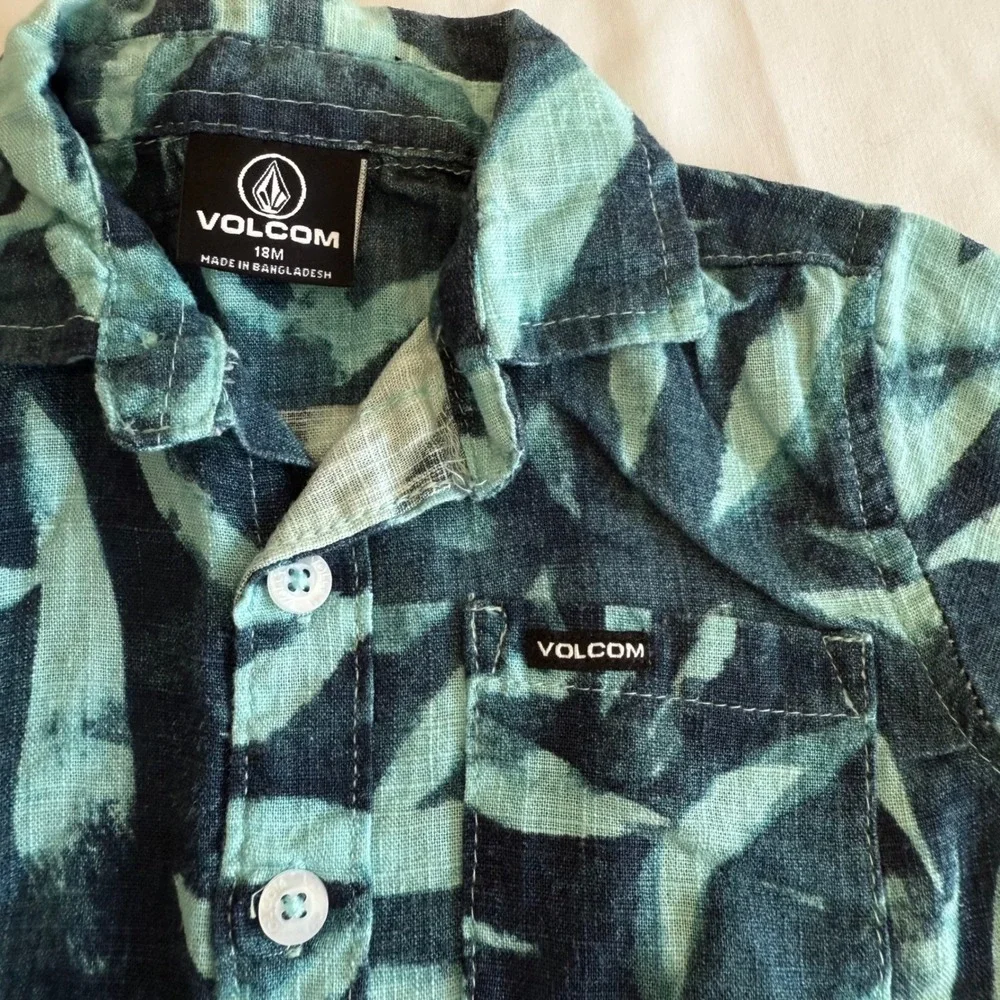 Carters Floral Romper & Volcom Leaf Print Button Down Shirt Bundle 18 Months